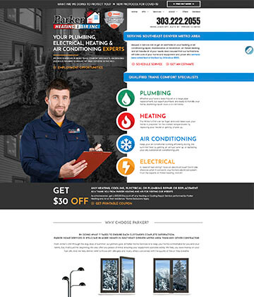 websites for hvac contractors - parker heating and air