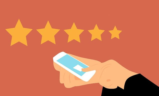 a person giving a five star rating on a phone